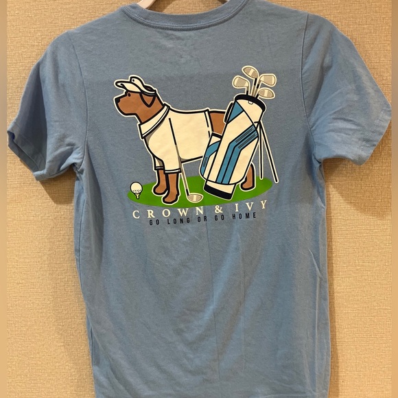 Crown & Ivy Tee Shirt Kids M Blue Dogs Golf Southern Tradition Labrador - Picture 2 of 9
